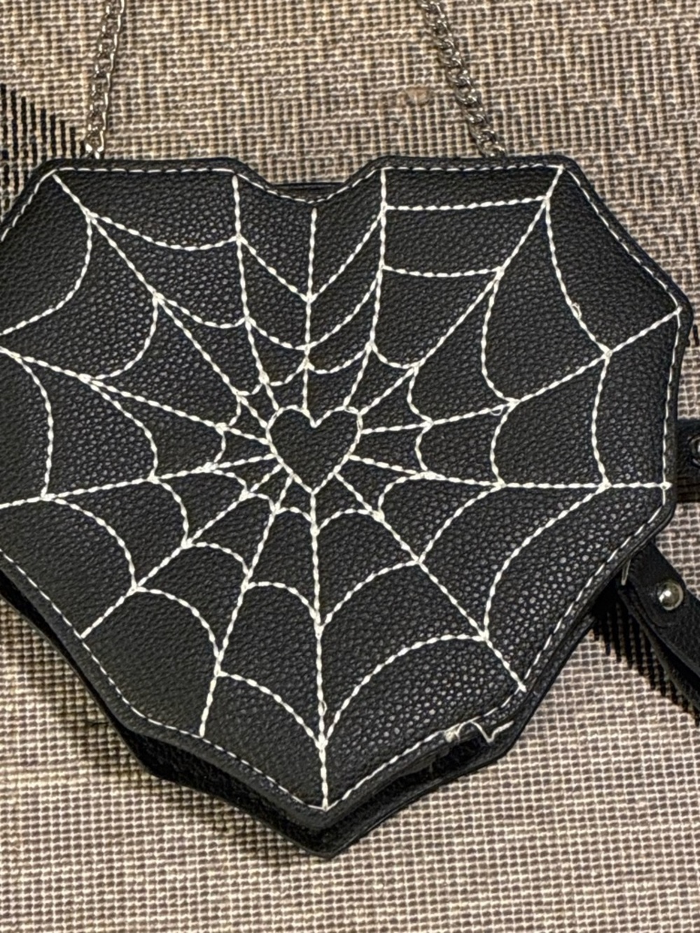 Claire's Black Heart Spiderweb Crossbody Bag with White Stitching